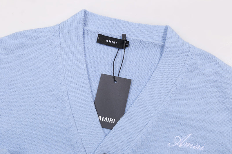 AMRI Cotton V-Neck Bones Cardigan Sweater Blue