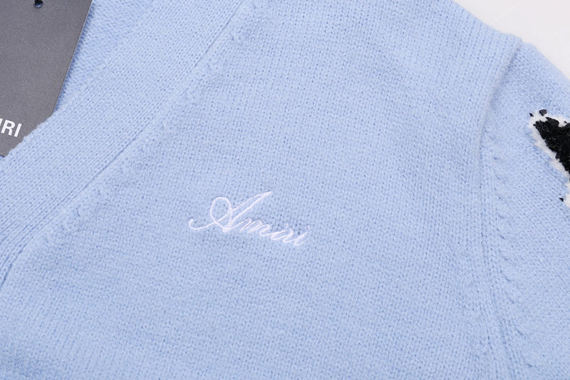 AMRI Cotton V-Neck Bones Cardigan Sweater Blue