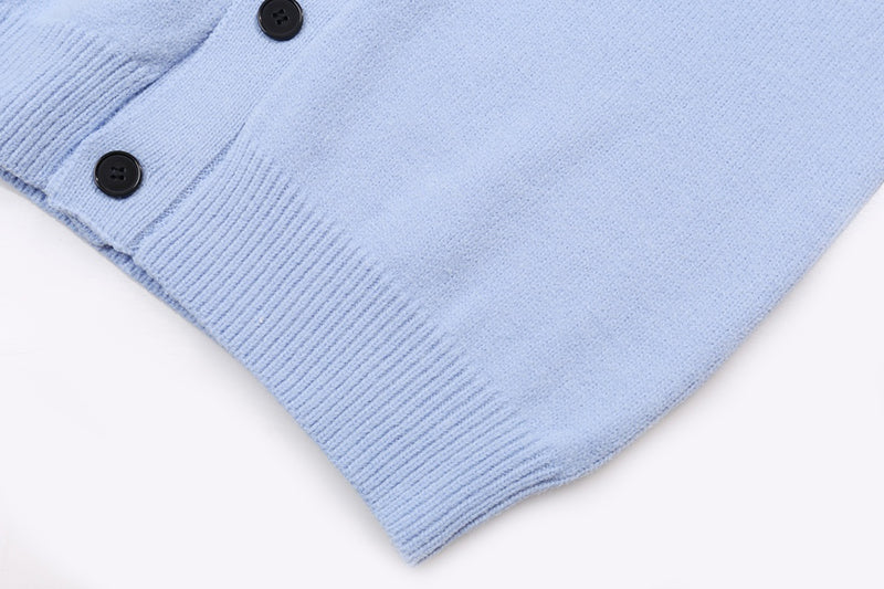 AMRI Cotton V-Neck Bones Cardigan Sweater Blue