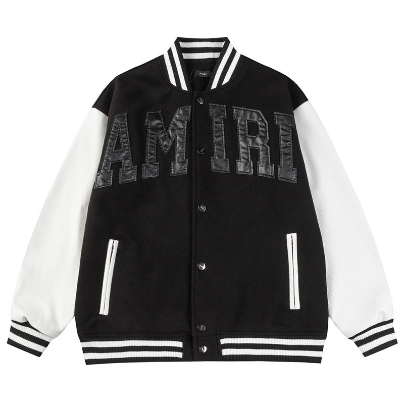 AMRI Logo-Appliquéd Leather Bomber Jacket