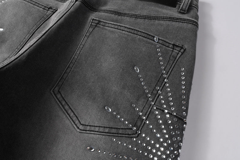 Purple Brand Crystal Diamond Denim Shorts #5094