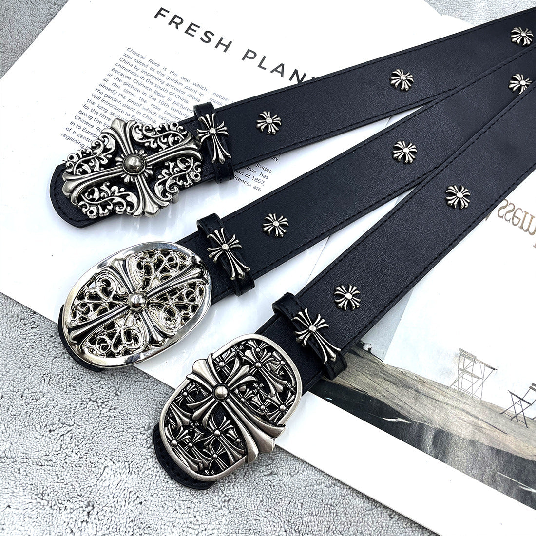 Chh Chrome Heart Belt PU Rivet Vintage Belt
