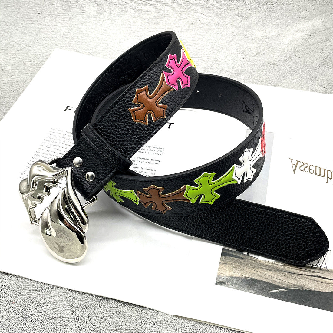Chh Chrome Heart Belt Big Tongue Buckle Lychee Pattern