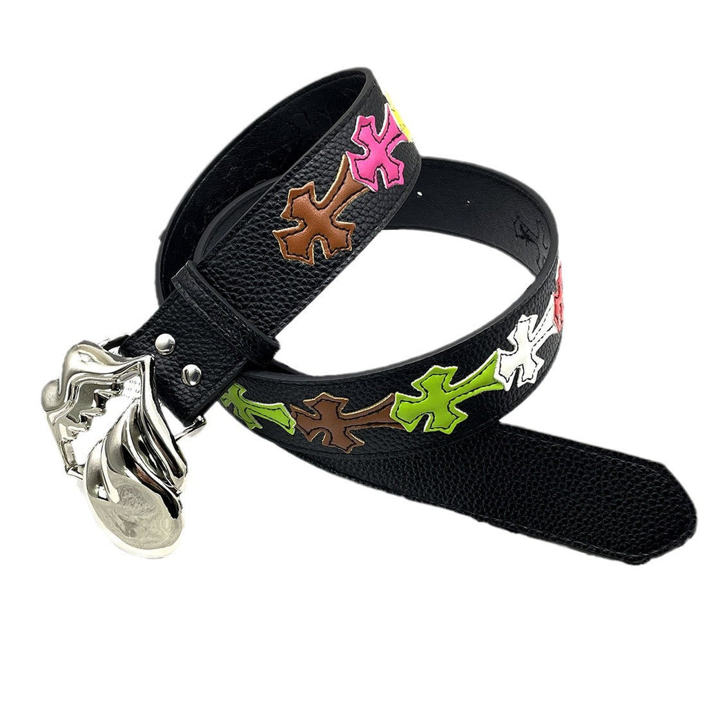 Chh Chrome Heart Belt Big Tongue Buckle Lychee Pattern